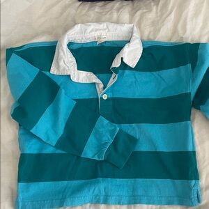 Crewcuts Boys' Teal and Aqua Striped Rugby Shirt Collar SIZE S (ages 6-7)